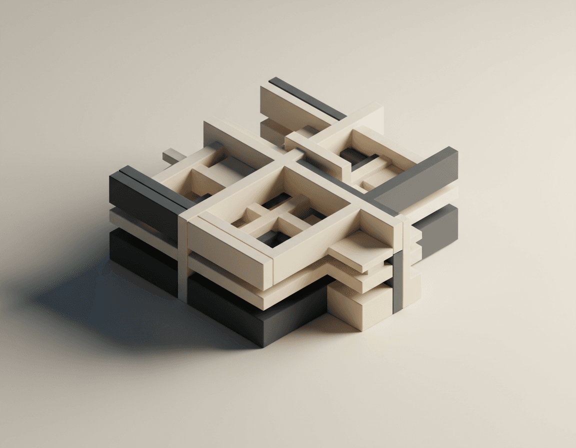 Interlocking architectural blocks forming a structured modular system